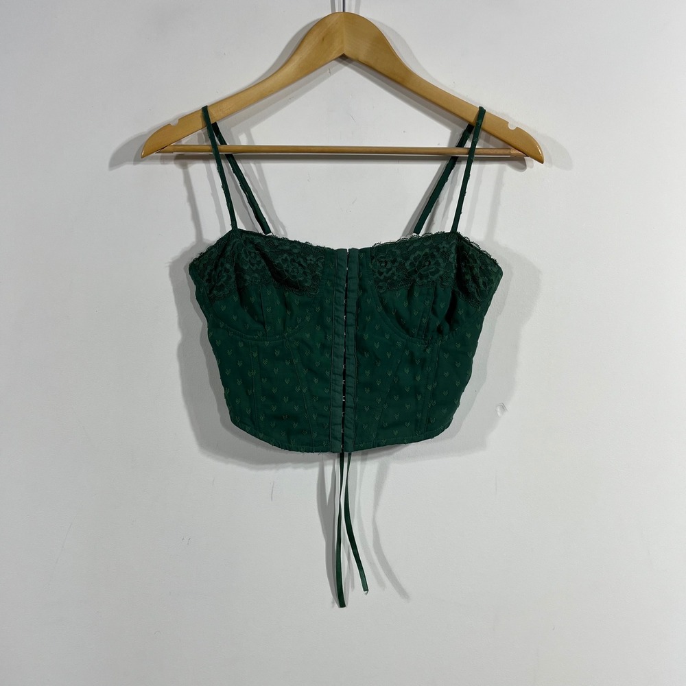 LA Hearts Renfair Y2K Forest Green Lace Trim Corset Crop Top XS Coquette Boho